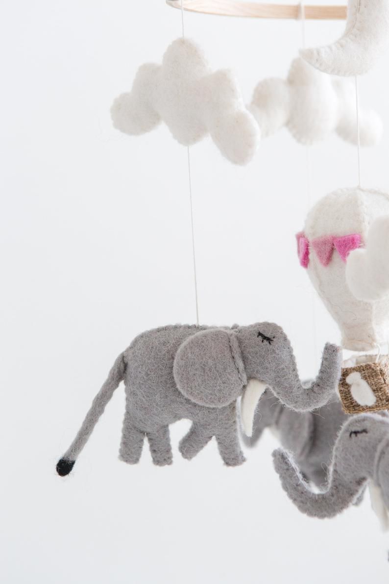 Elephant Crib Mobile – Handmade Wool Felt Nursery Decor