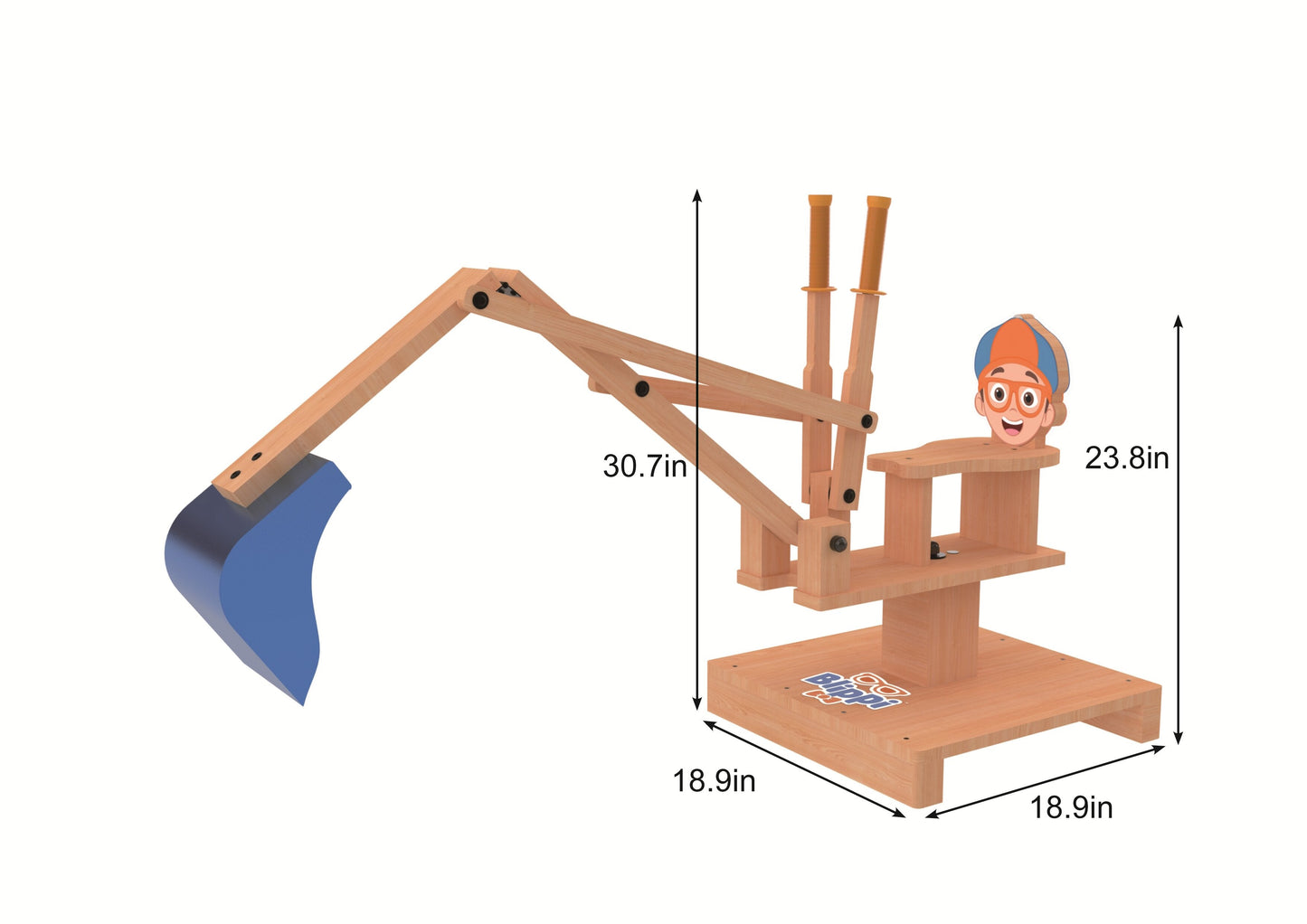 Avenlur Blippi Excavator: Wooden Sustainable Ride-On Sandbox Toy with 360° Swivel for Toddlers