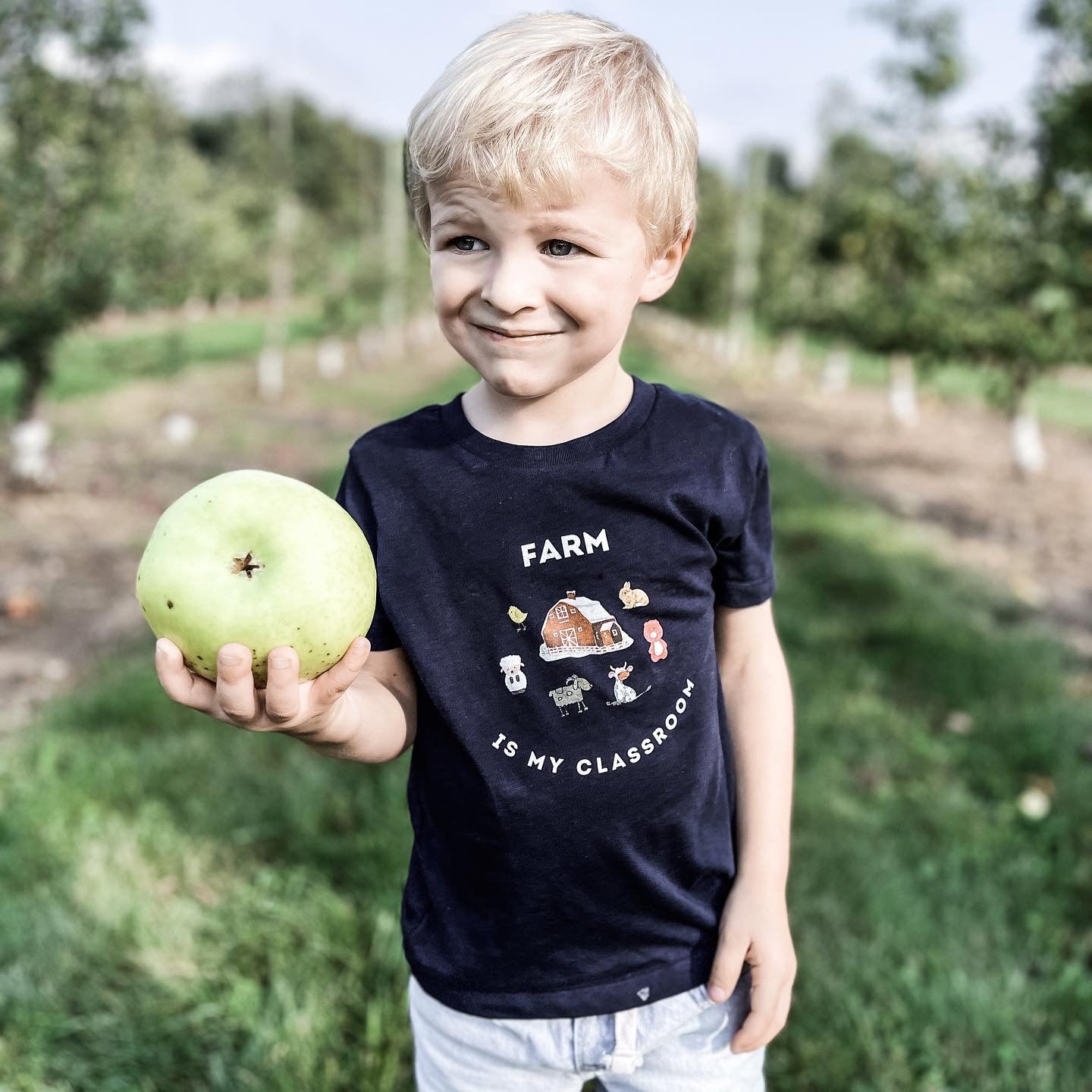 organic cotton kid's fall farm classroom t-shirt farm school