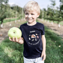 Load image into Gallery viewer, organic cotton kid&#39;s fall farm classroom t-shirt farm school
