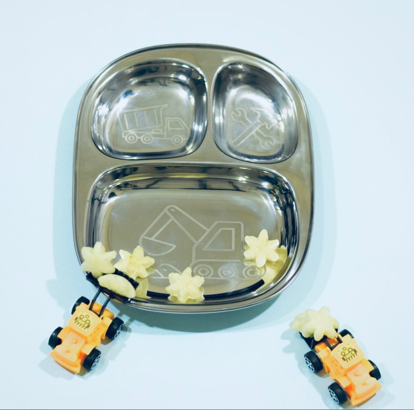 Busy Benny Truck Themed Stainless Steel Kids' Divided Plates Set(Two)