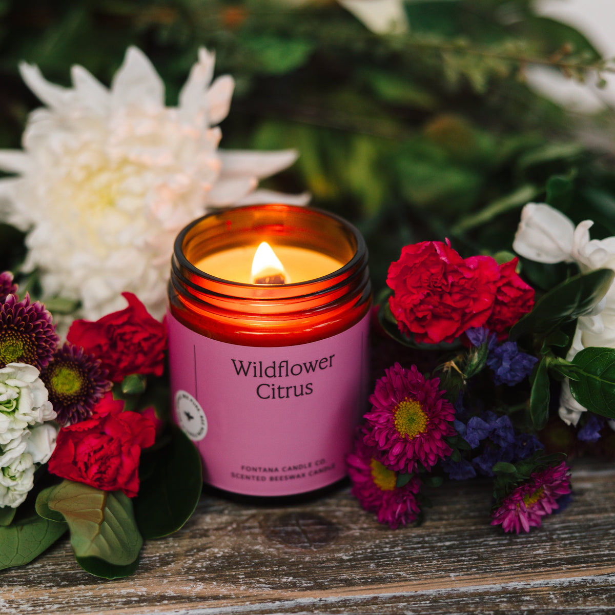 Wildflower Citrus Essential Oil Candle – Beeswax & Coconut, Wooden Wick, 9 oz