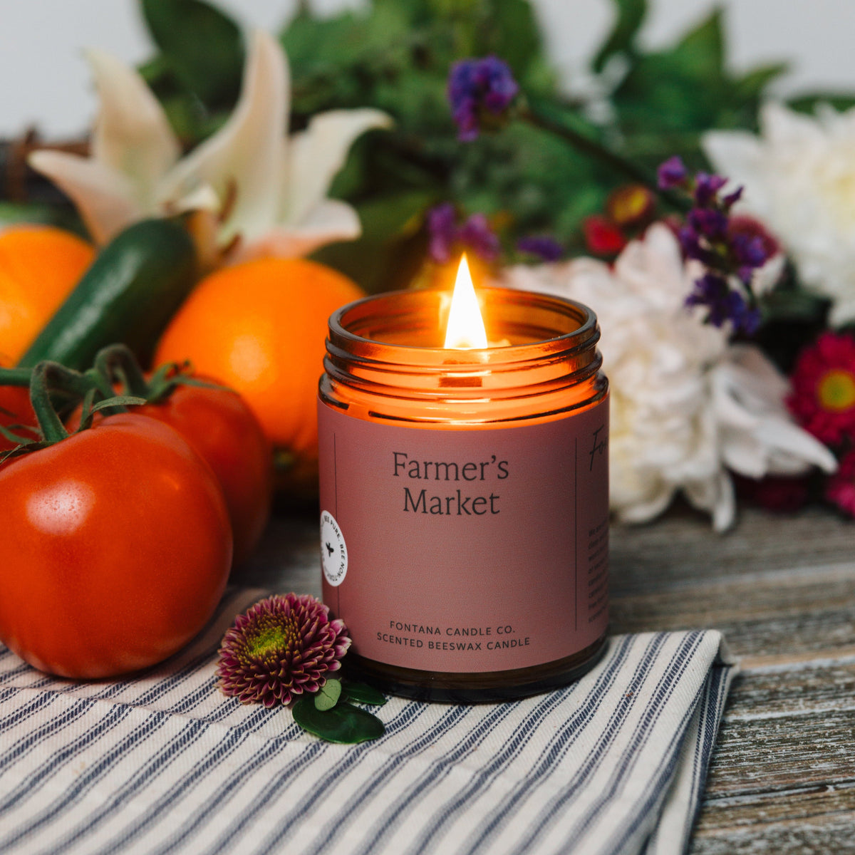 Farmer's Market Essential Oil Candle – Beeswax & Coconut, Wooden Wick, 9 oz