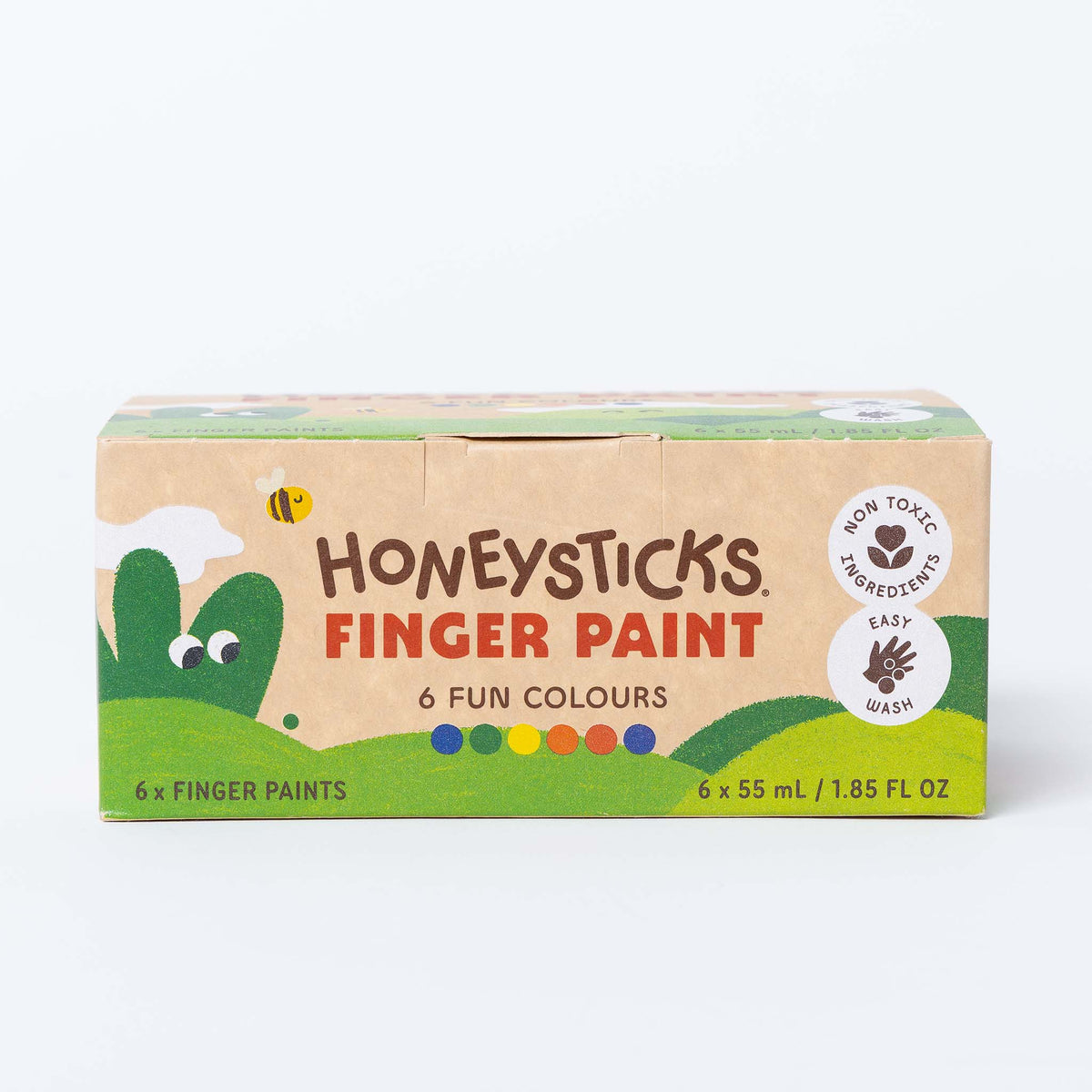 Honeysticks Non-Toxic Finger Paints for Toddlers – Thick, Washable, 6 Colors