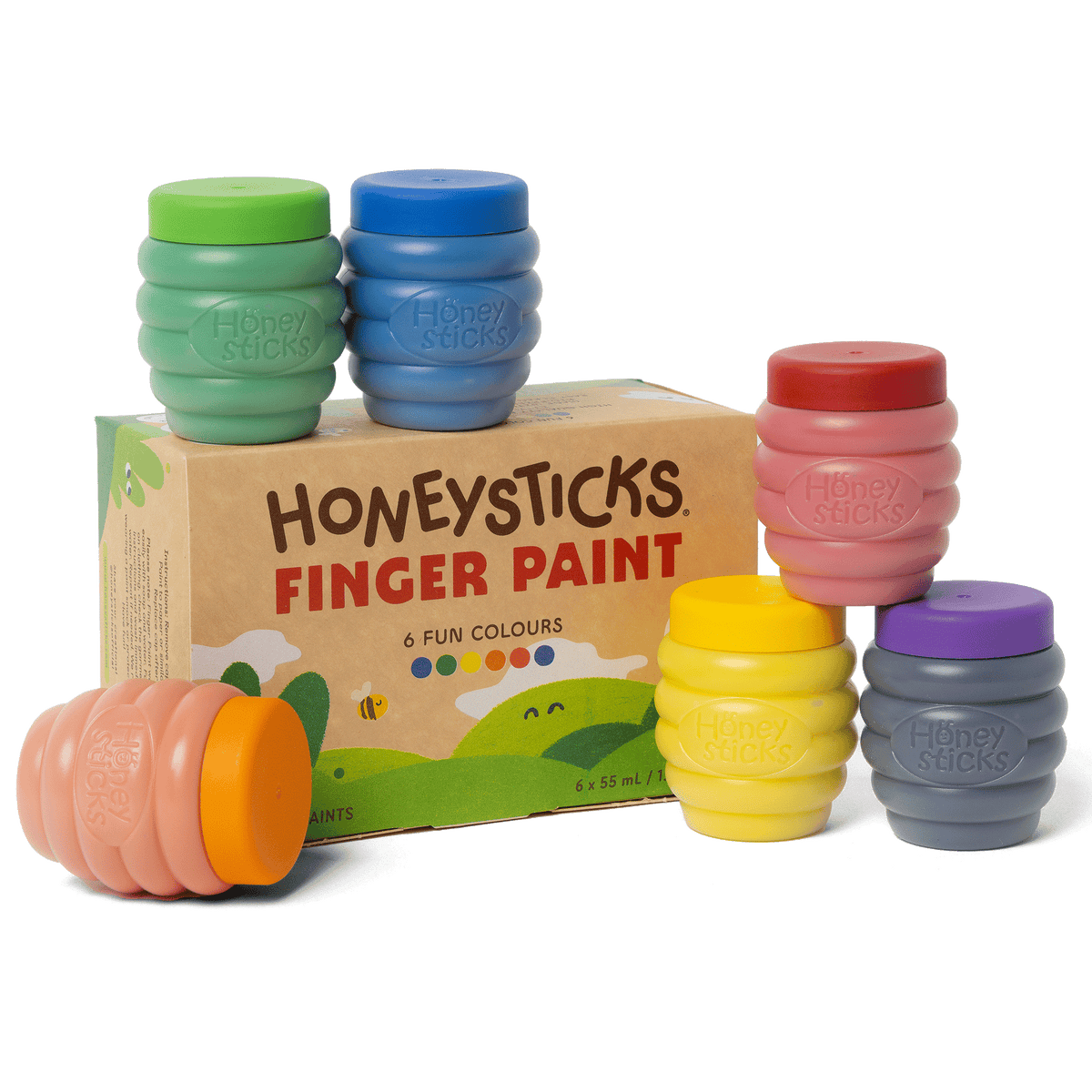 Honeysticks Non-Toxic Finger Paints for Toddlers – Thick, Washable, 6 Colors