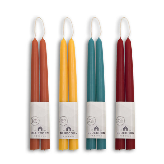 Bluecorn Fall Harvest Beeswax Taper Candle Bundle – Burgundy, Teal, Raw & Terracotta
