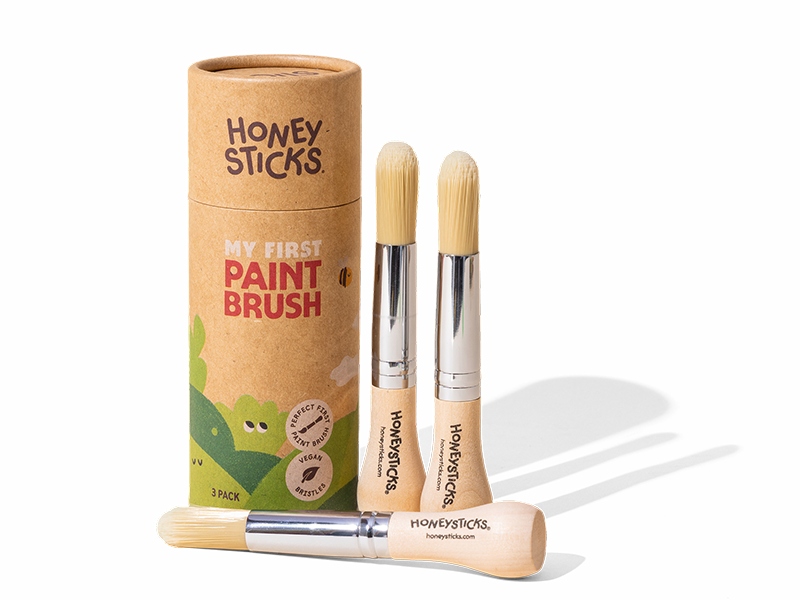 Honeysticks My First Paint Brush Set for Toddlers – Chunky Wooden Handles, Vegan Bristles, 3 Pack