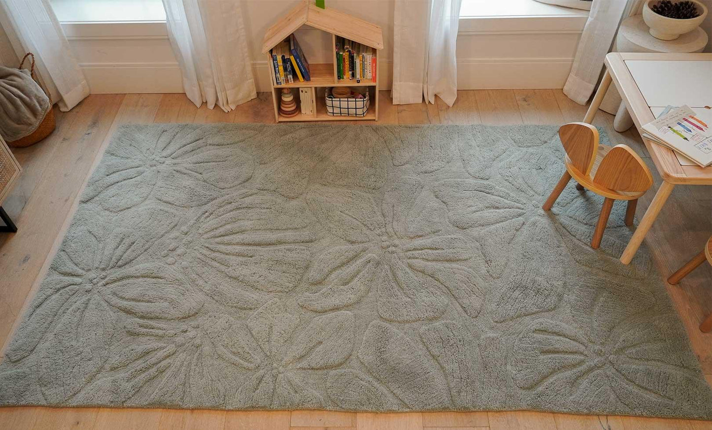 Sage & Wild Floral Field Washable Wool Rug - RWS Certified New Zealand Wool with Raised Floral Design