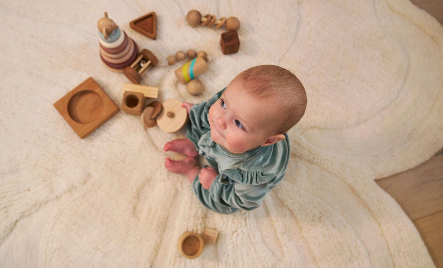 Sage & Wild Flower Wool Rug - RWS Certified Undyed New Zealand Wool Natural Design