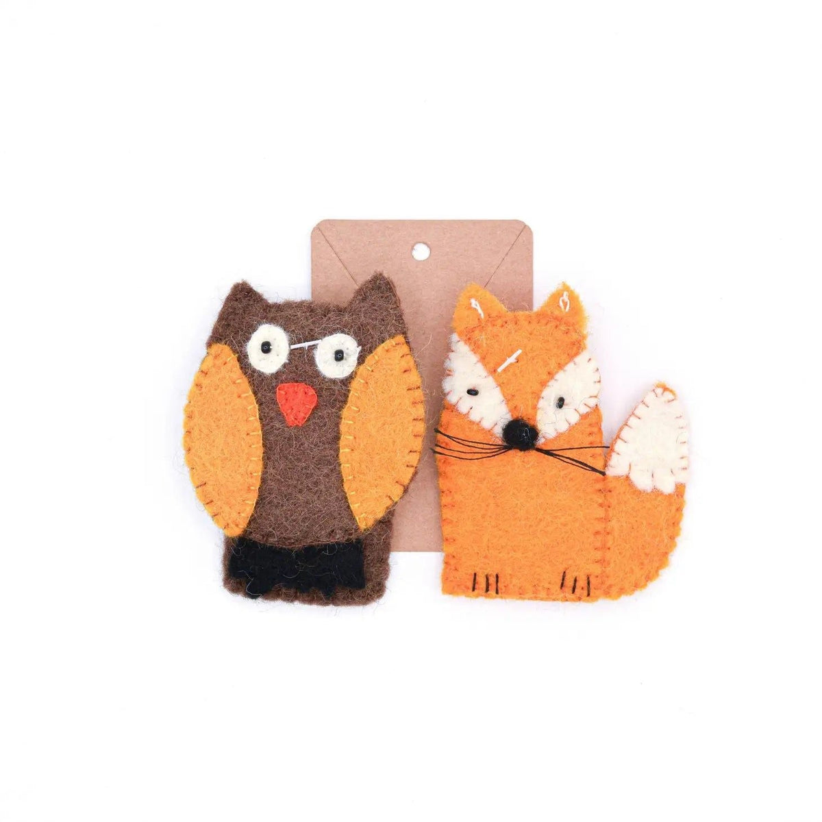 Fox & Owl Finger Puppet Set – Handmade Wool Felt Pretend Play Toy