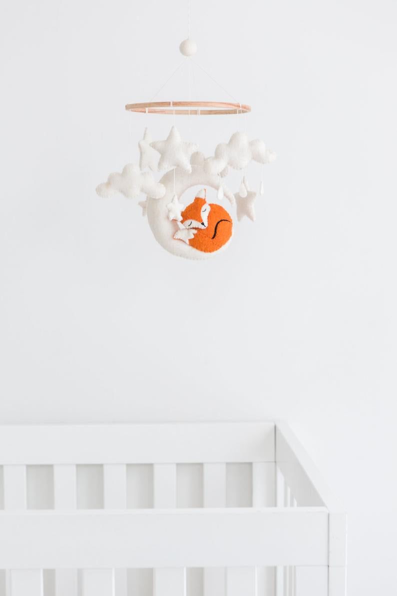 Fox Crib Mobile – Handmade Wool Felt Nursery Decor
