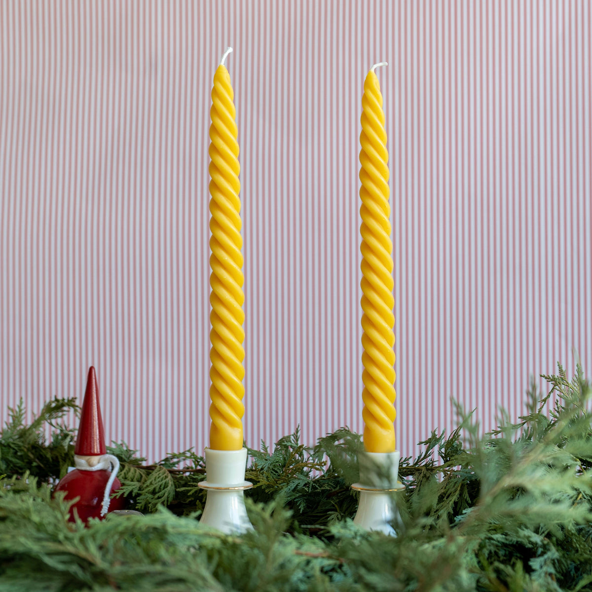 Happy Organics Natural Yellow Beeswax Dinner Taper Candles – Set of 2