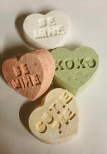 Load image into Gallery viewer, Organic bath bomb / Valentine&#39;s Day / conversation hearts / conversation heart bath bombs / organic bath fizzy / organic bath fizzie
