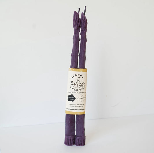 PURPLE ASPARAGUS TAPER BEESWAX CANDLES PAIR