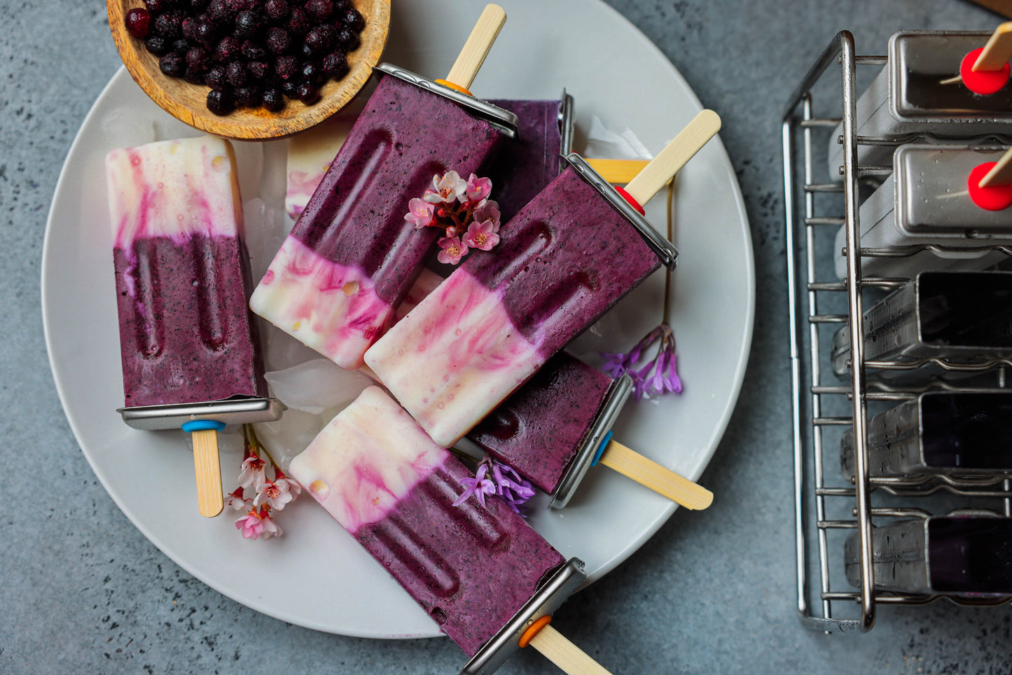 Ecozoi Non-Toxic Stainless Steel Popsicle Molds 10 Piece with 50 Reusable Sustainable Bamboo Sticks