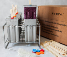 Load image into Gallery viewer, STAINLESS STEEL POPSICLE MOLDS, 10 SQUARE MOLDS, 50 REUSABLE BAMBOO STICKS
