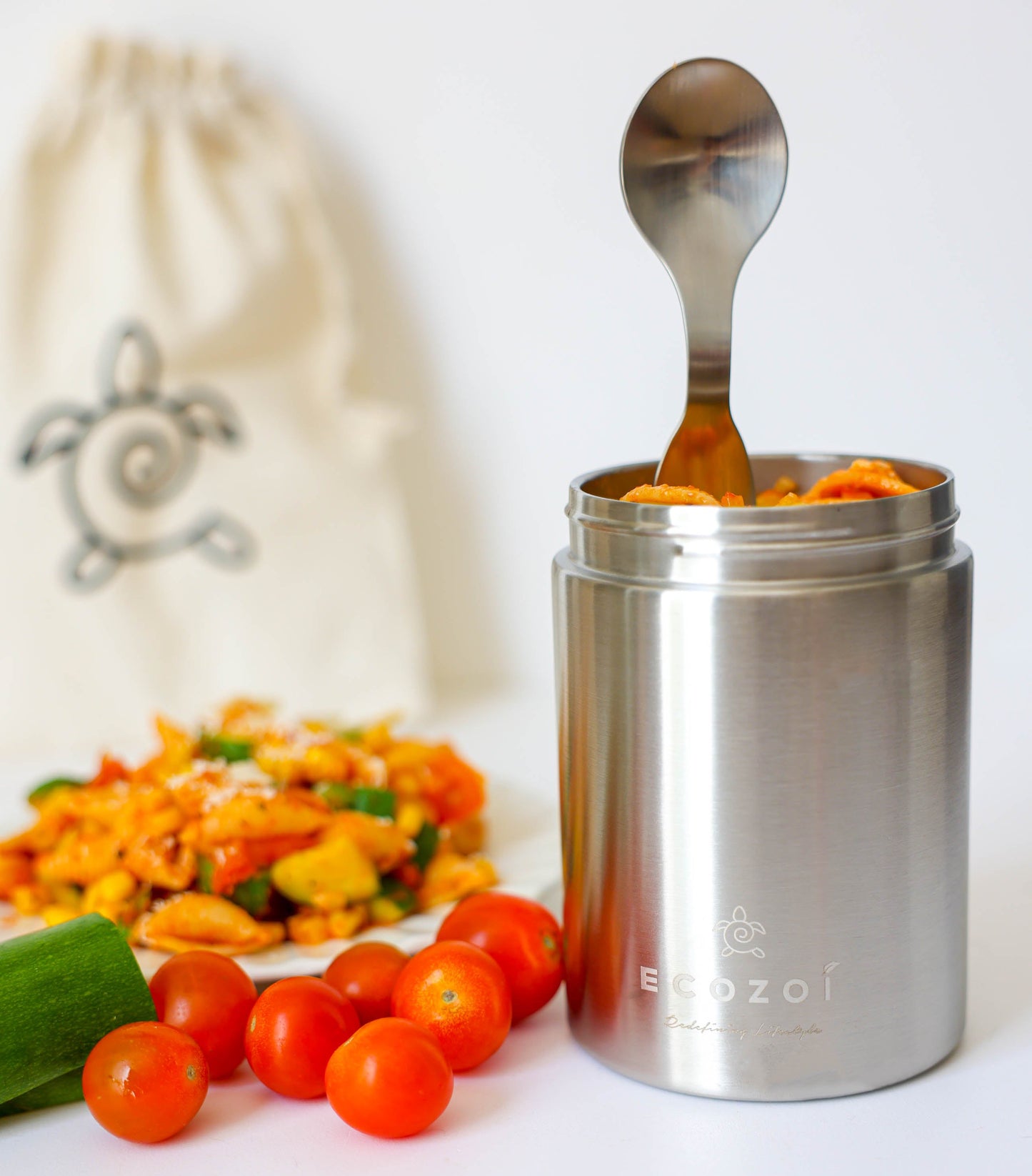 Ecozoi 17 oz Eco-Friendly Stainless Steel Insulated Food Jar with Spork & Lunch Bag