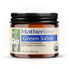 Load image into Gallery viewer, Motherlove USDA Organic Green Salve Herbal Balm for Outdoor Adventures | Soothing Scrapes, Bumps, Bruises, Bug Bites
