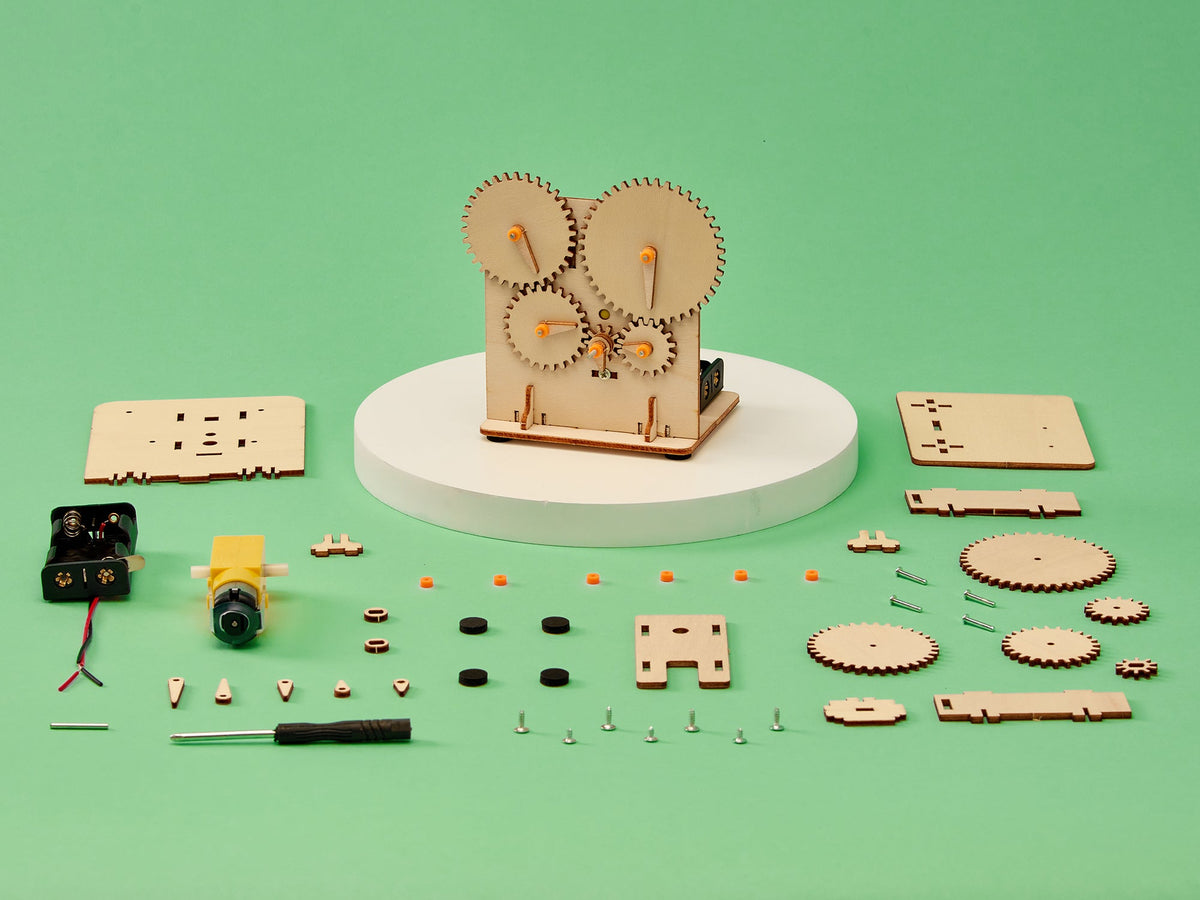 Kitsville Gear Train DIY Kit – Wooden STEM Building Kit for Kids 8+