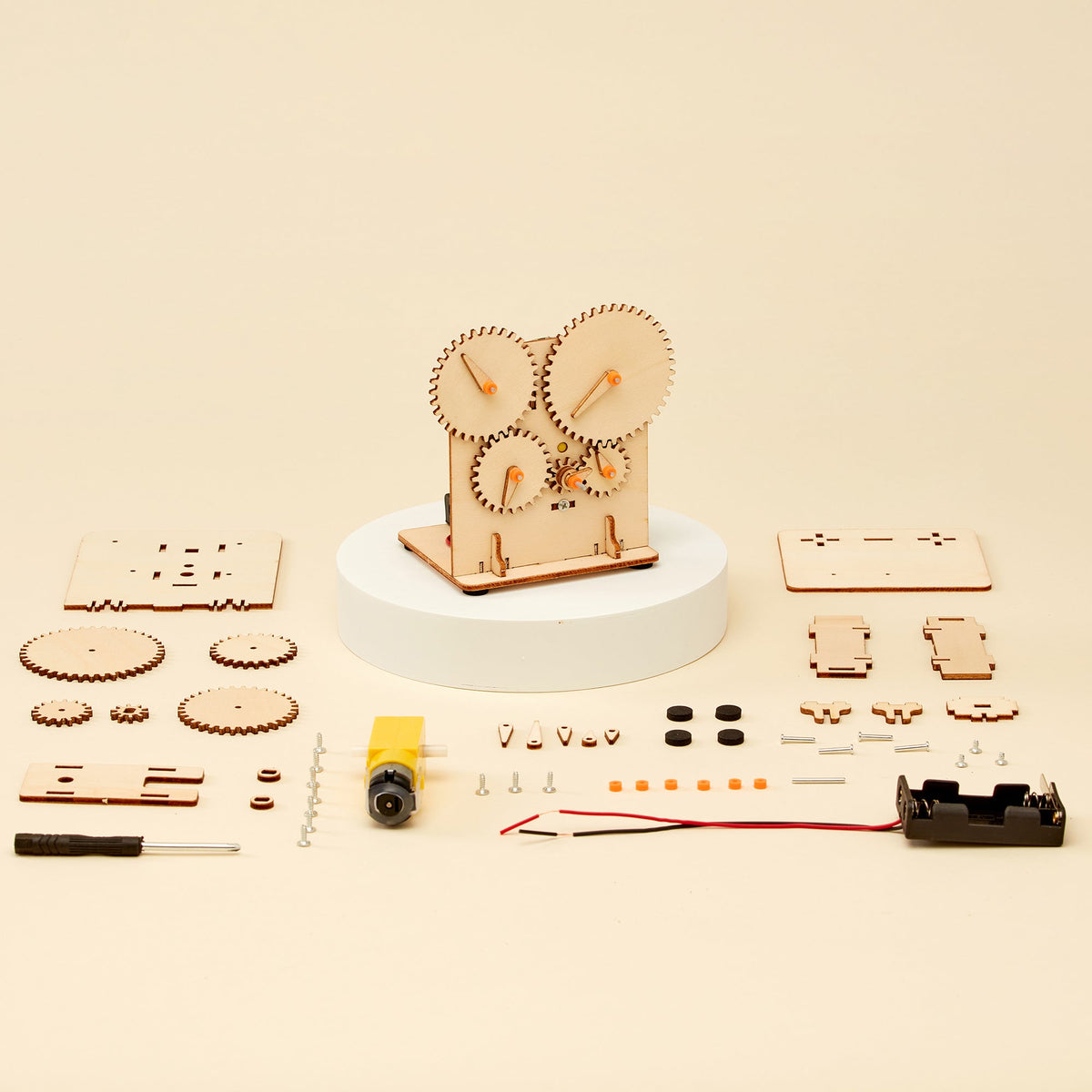 Kitsville Gear Train DIY Kit – Wooden STEM Building Kit for Kids 8+