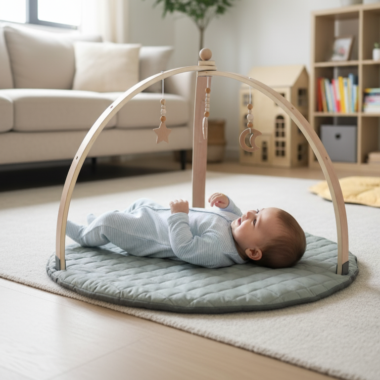 Avenlur Sapling Wooden Baby Play Gym with 3 Hanging Toys & Play Mat