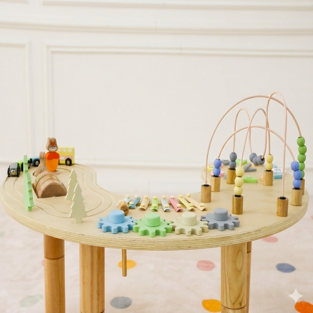 Avenlur Wooden Multi-Activity Sensory Play Table for Babies and Toddlers
