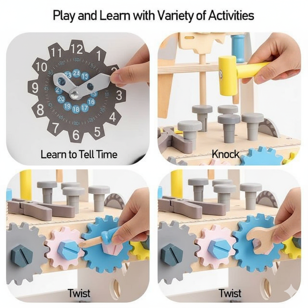 Avenlur Wooden Tool Walker – Multi-Activity Learning Wagon for Toddlers
