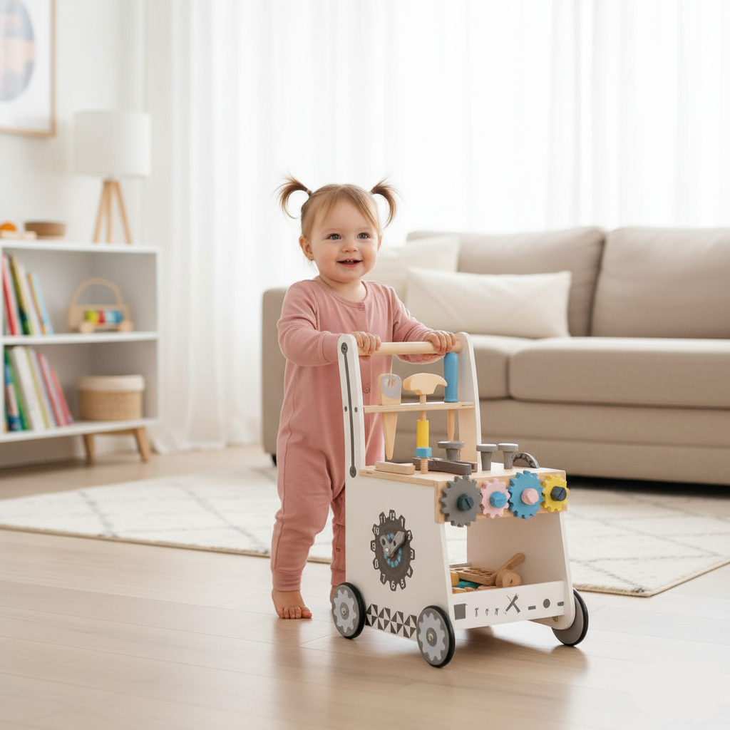 Avenlur Wooden Tool Walker – Multi-Activity Learning Wagon for Toddlers