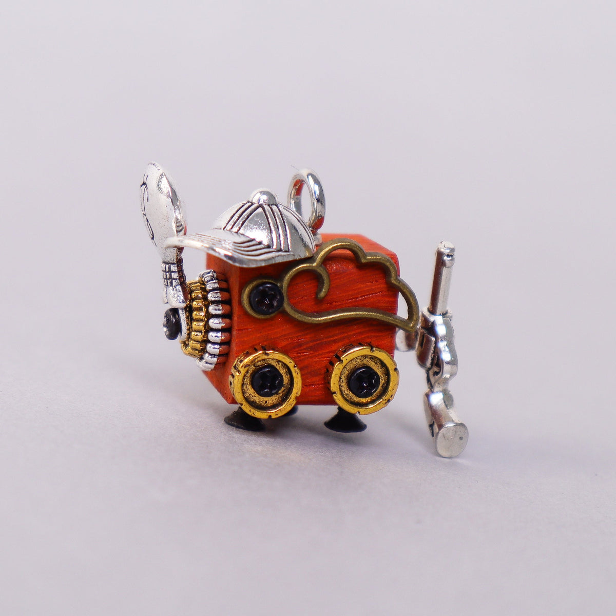 Kitsville Handcrafted Wooden Bot – Necklace, Keychain or Mini Decor