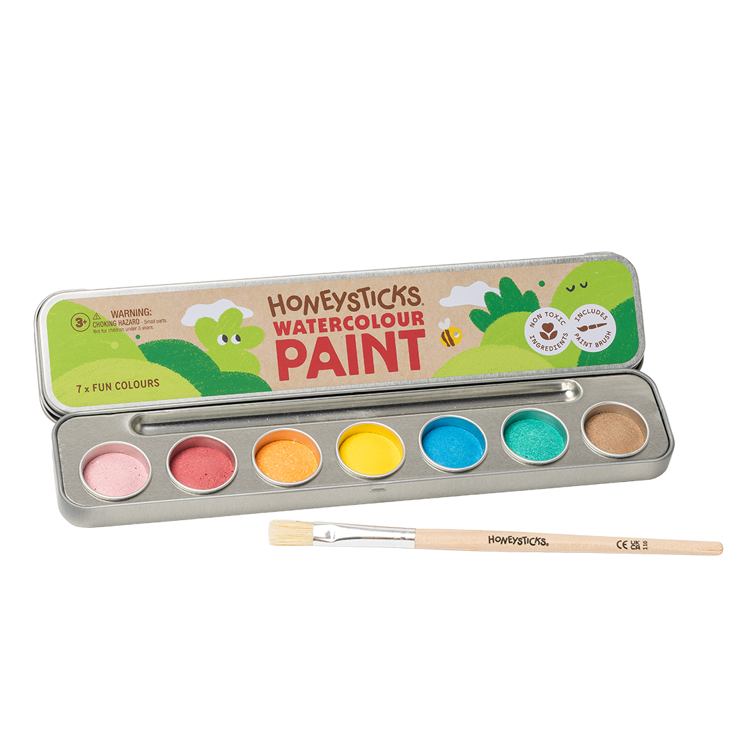 Honeysticks Watercolor Paint Set for Kids – Non-Toxic, 7 Colors with Wooden Brush