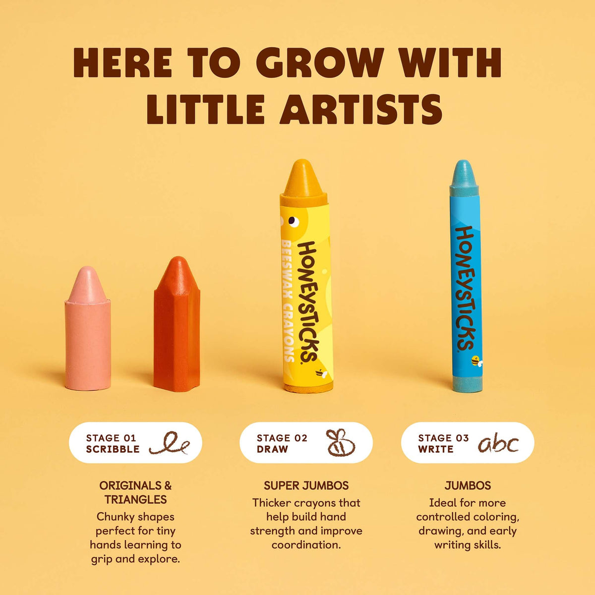 Honeysticks Originals Beeswax Crayons for Toddlers 1–3 – Chunky, Non-Toxic, 10 Pack