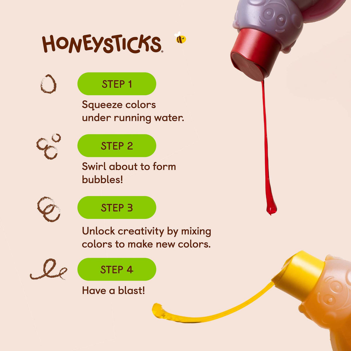 Honeysticks Color Mixing Bubble Bath for Kids – Plant-Based, No Synthetic Fragrance, 3 × 200 ml
