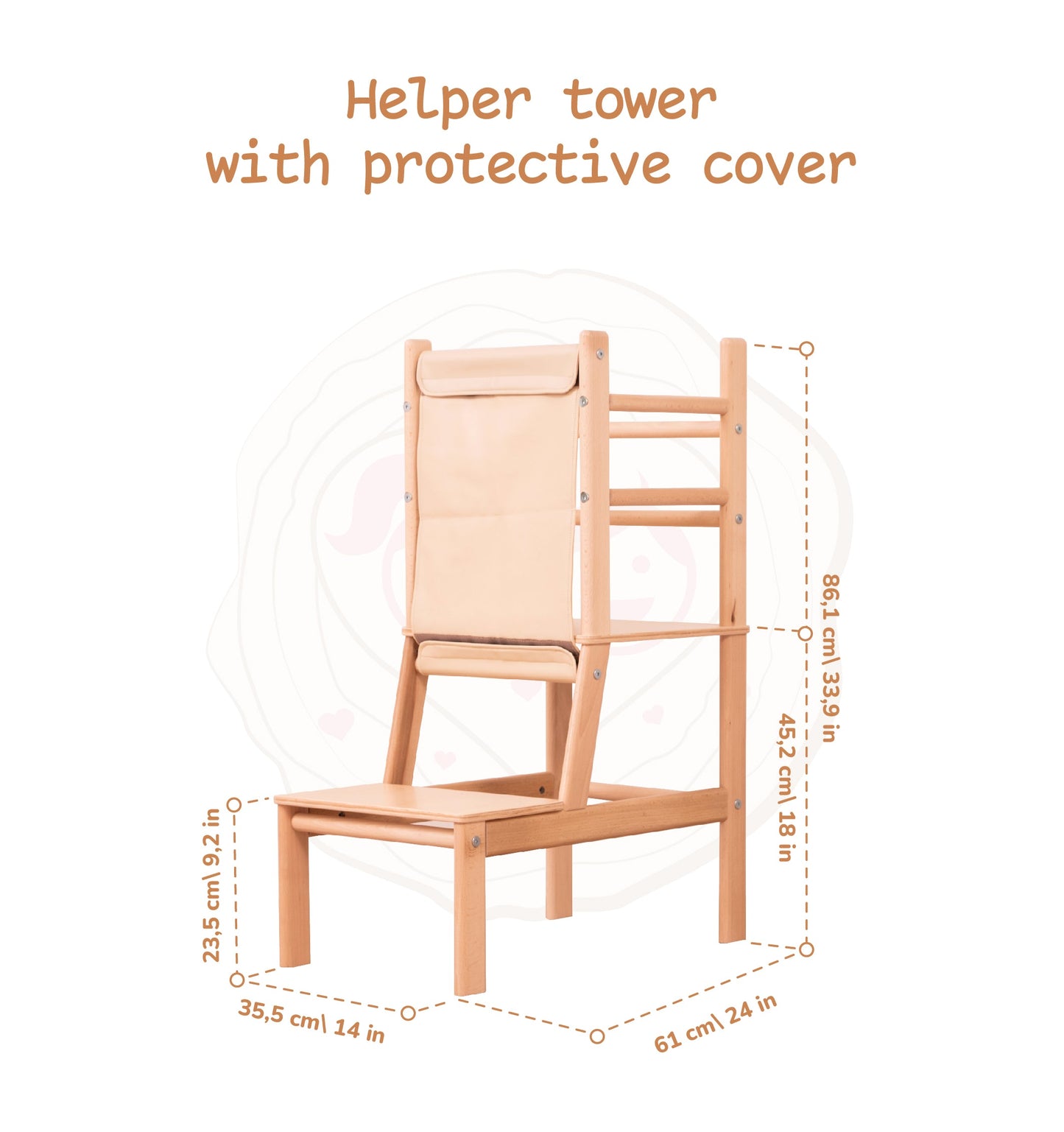 Wood and Hearts Eco-Friendly Natural Wooden Toddler Convertible Tower Step Stool