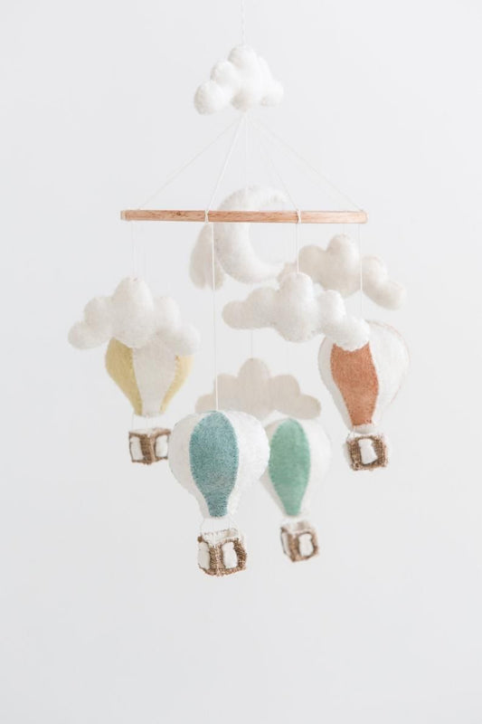 Nivas Hot Air Balloon Crib Mobile – Handmade Wool Felt Nursery Mobile
