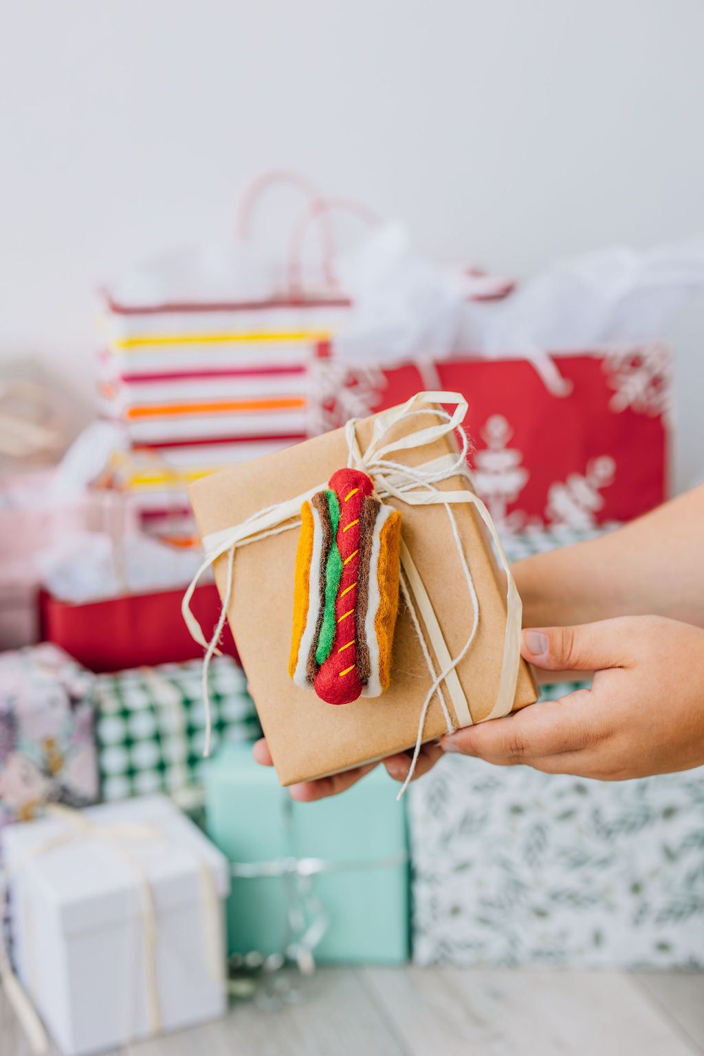 Hot Dog Ornament – Handmade Wool Felt Holiday Decor