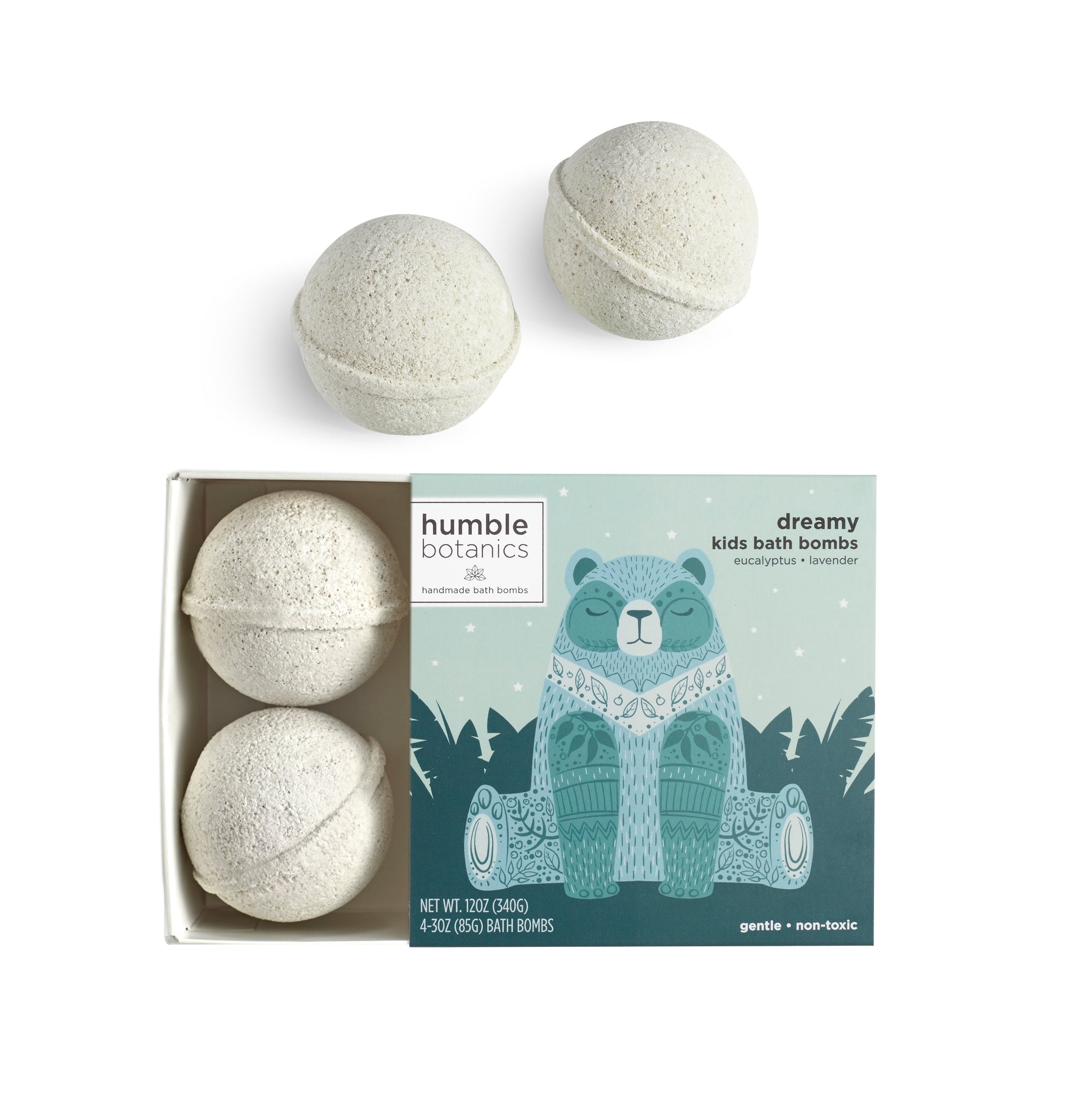 Humble Botanics KIDS Dreamy Bath Bombs with calming scents.