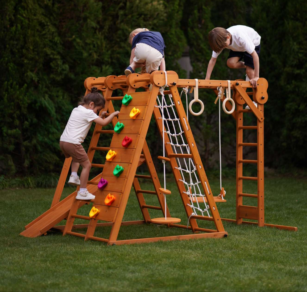 The Chestnut: 8-in-1 Montessori Wooden Climbing Gym & Slide for Toddlers and Kids 2-8 | Indoor/Outdoor Playground Set