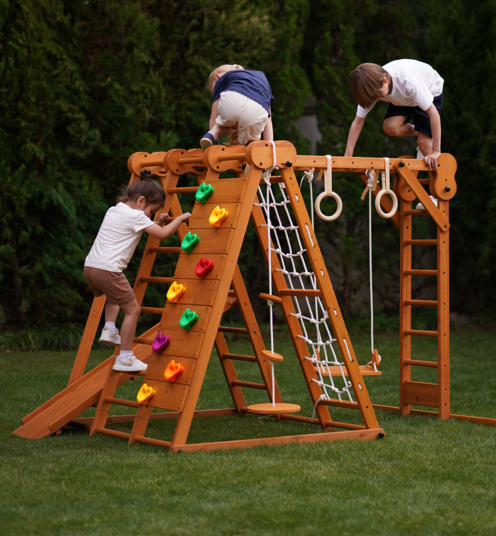 The Chestnut: 8-in-1 Montessori Wooden Climbing Gym & Slide for Toddlers and Kids 2-8 | Indoor/Outdoor Playground Set