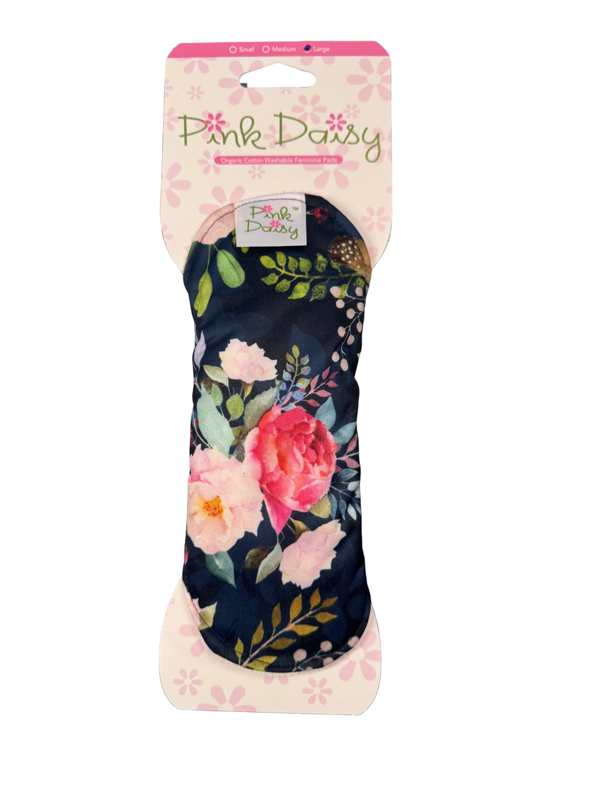 Pink Daisy Reusable Cloth Menstrual Pads – Organic Cotton Velour Top, Snap-On