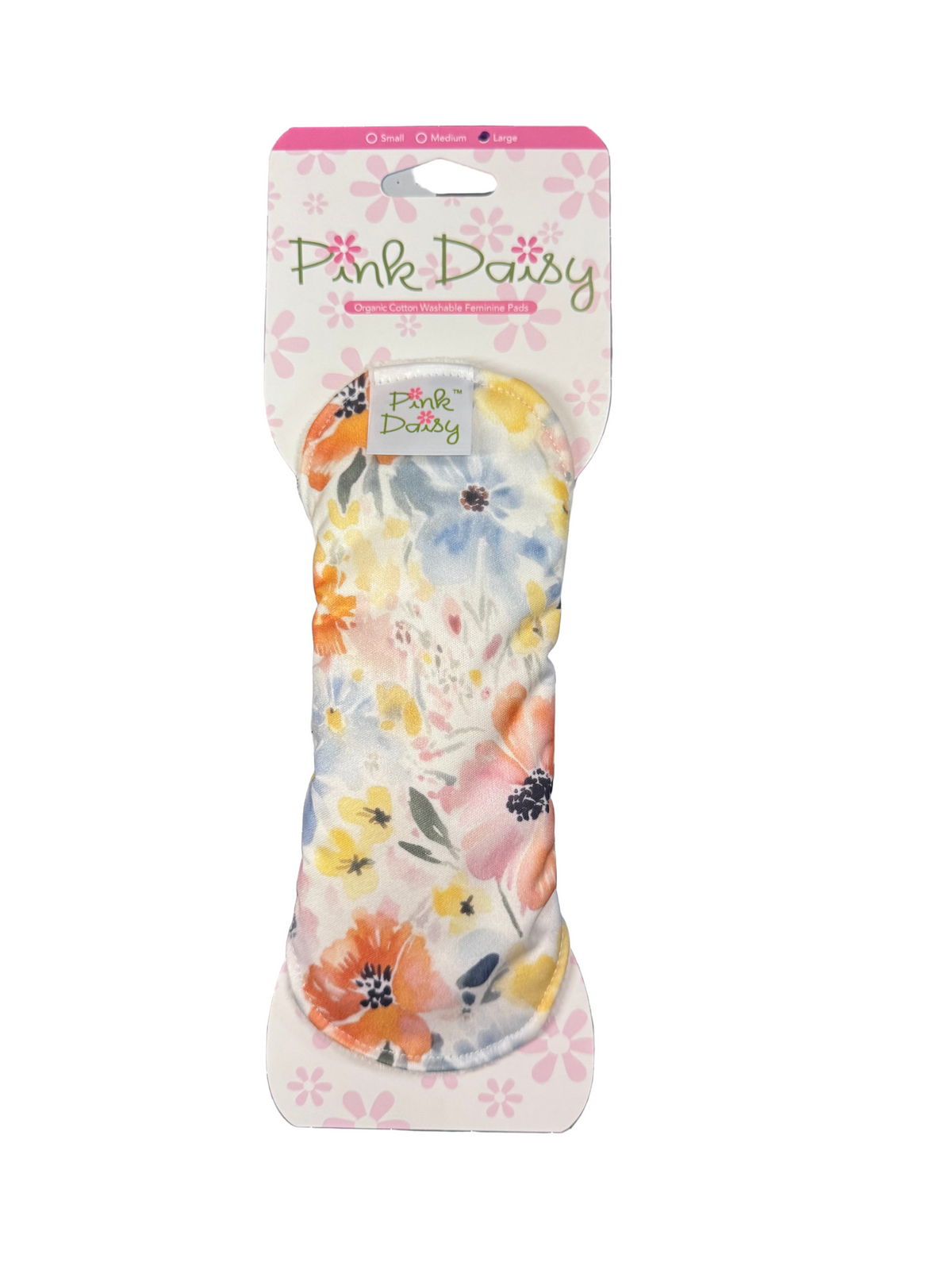 Pink Daisy Reusable Cloth Menstrual Pads – Organic Cotton Velour Top, Snap-On