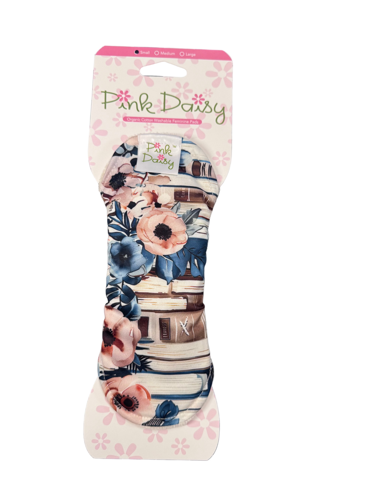 Pink Daisy Reusable Cloth Menstrual Pads – Organic Cotton Velour Top, Snap-On