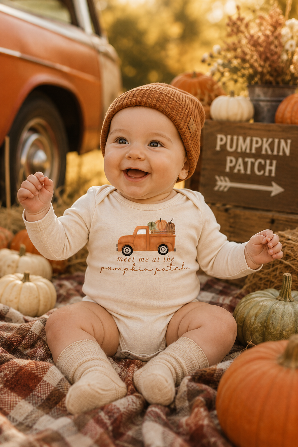 Meet Me At The Pumpkin Patch Organic Cotton Baby Bodysuit – Long Sleeve, 0–18M