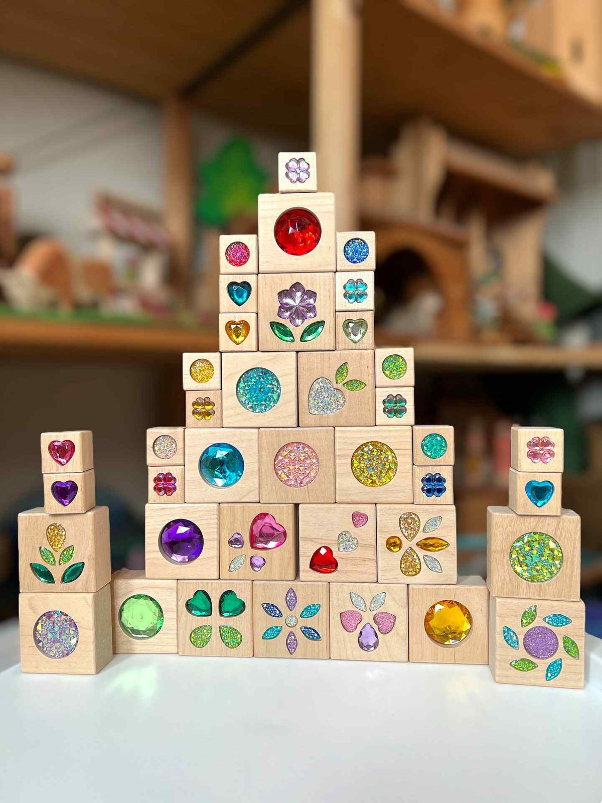 Green Elephant Sparkle Garden Wooden Gem Block Set with Tray – 30 or 40 Pieces