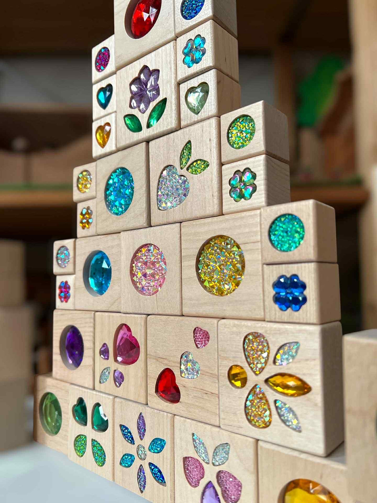 Green Elephant Sparkle Garden Wooden Gem Block Set with Tray – 30 or 40 Pieces