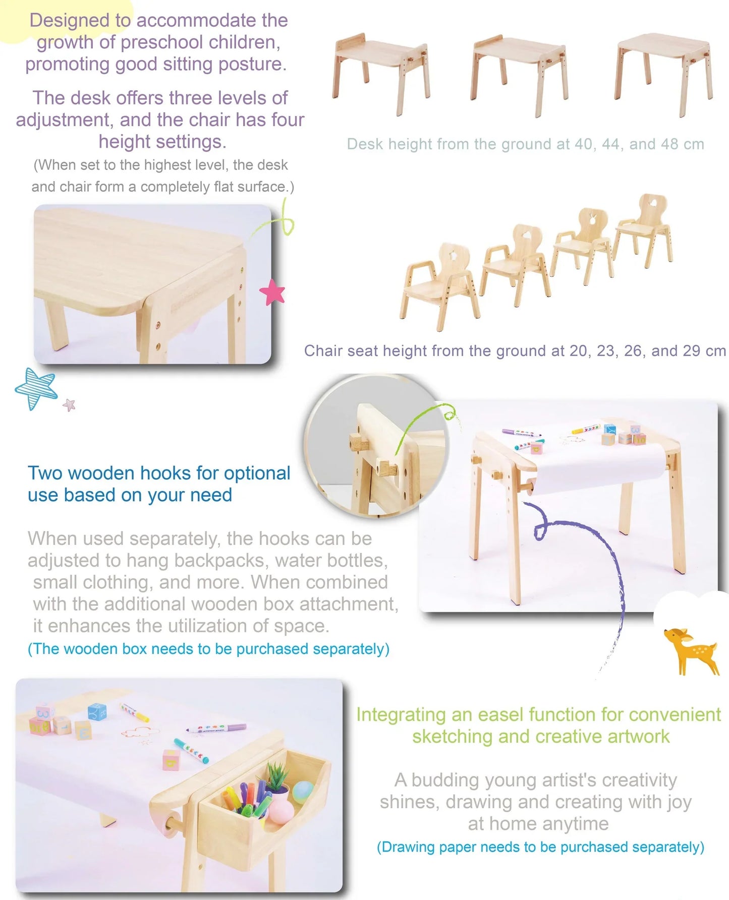 Mesasilla Kids Activities Table Set with Bear, star ,Elephant, Car,and Rabbit - Includes Chair