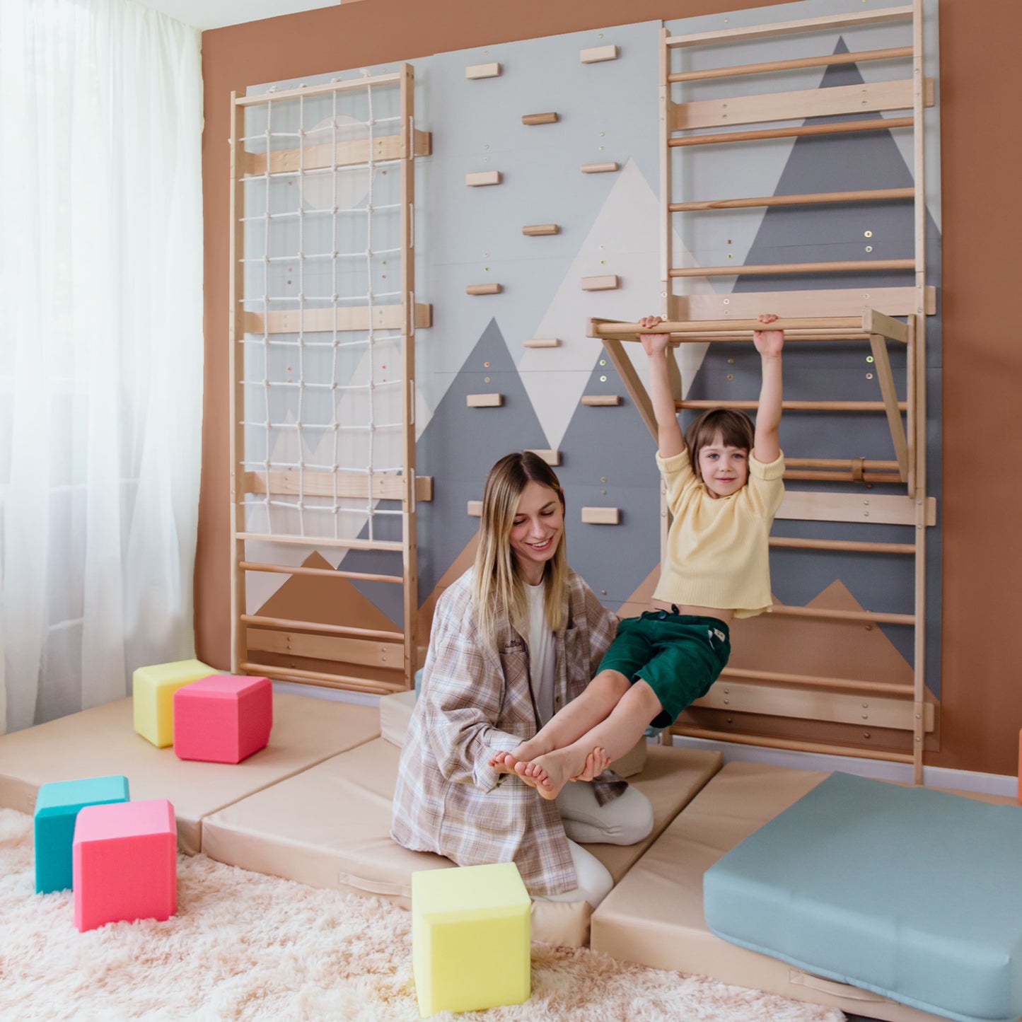Wood and Hearts 3-in-1 Swedish Ladder Wall Gym for Kids 3+