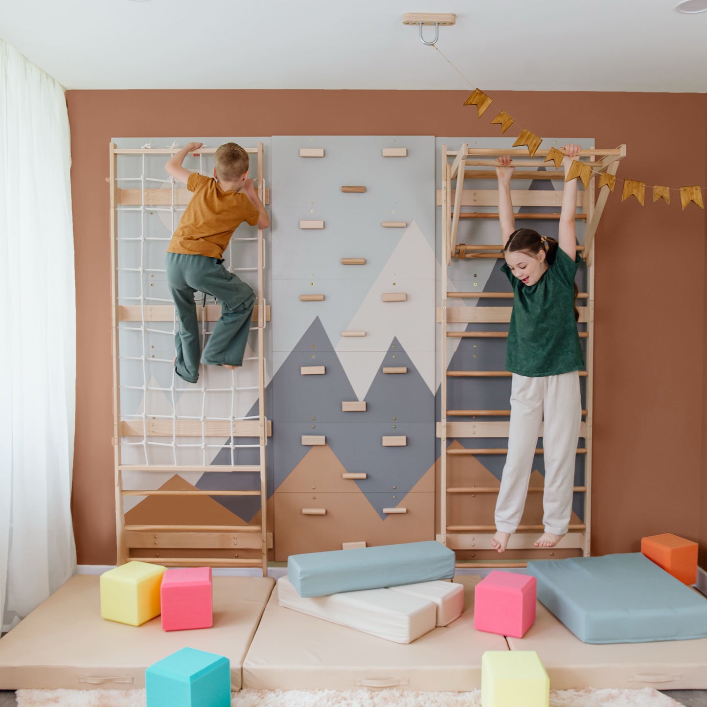 Wood and Hearts 3-in-1 Swedish Ladder Wall Gym for Kids 3+