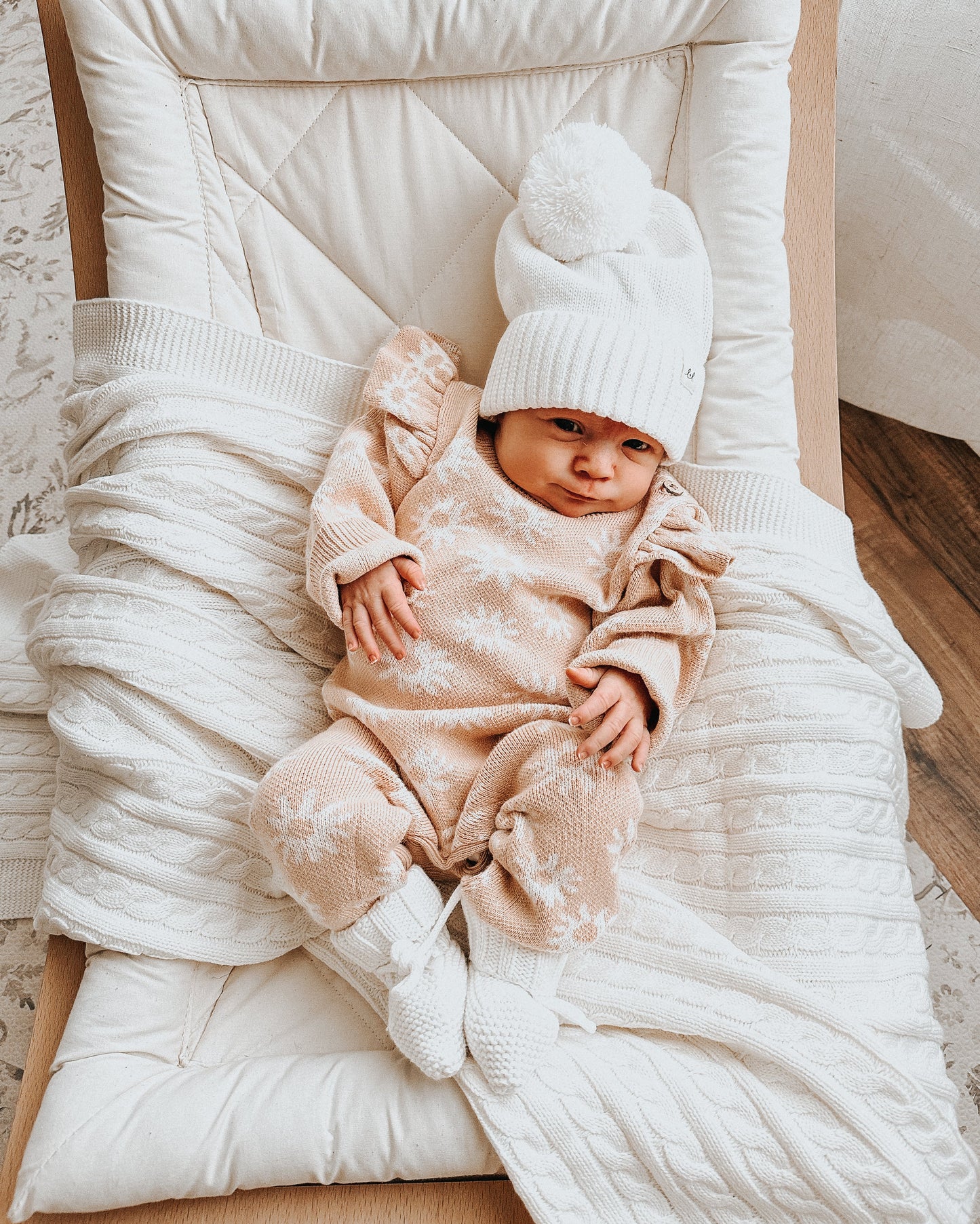 Luna + Luca Floral Organic Cotton Baby Girl Knit Jacquard Jumpsuit Onesie