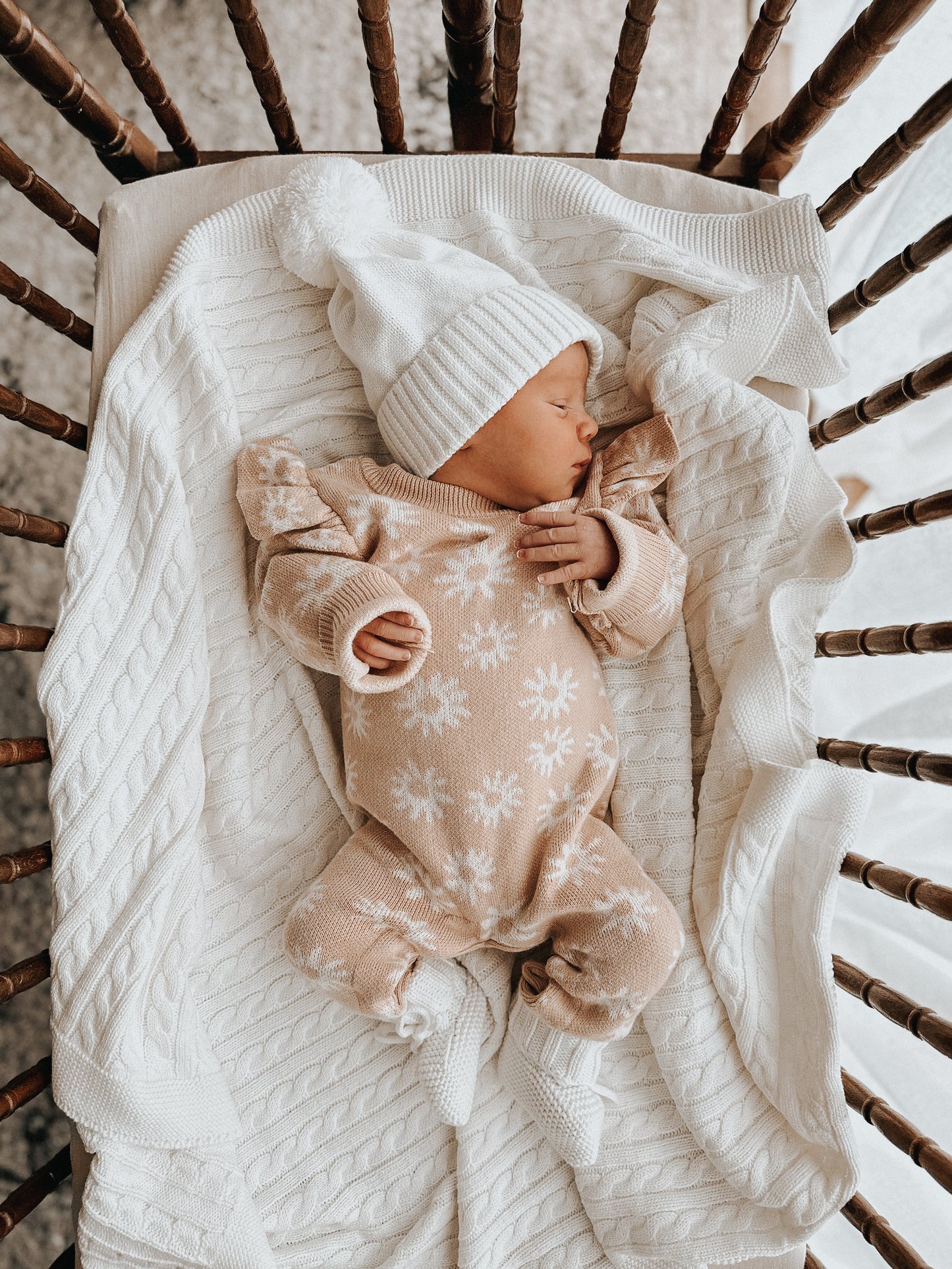 Luna + Luca Floral Organic Cotton Baby Girl Knit Jacquard Jumpsuit Onesie