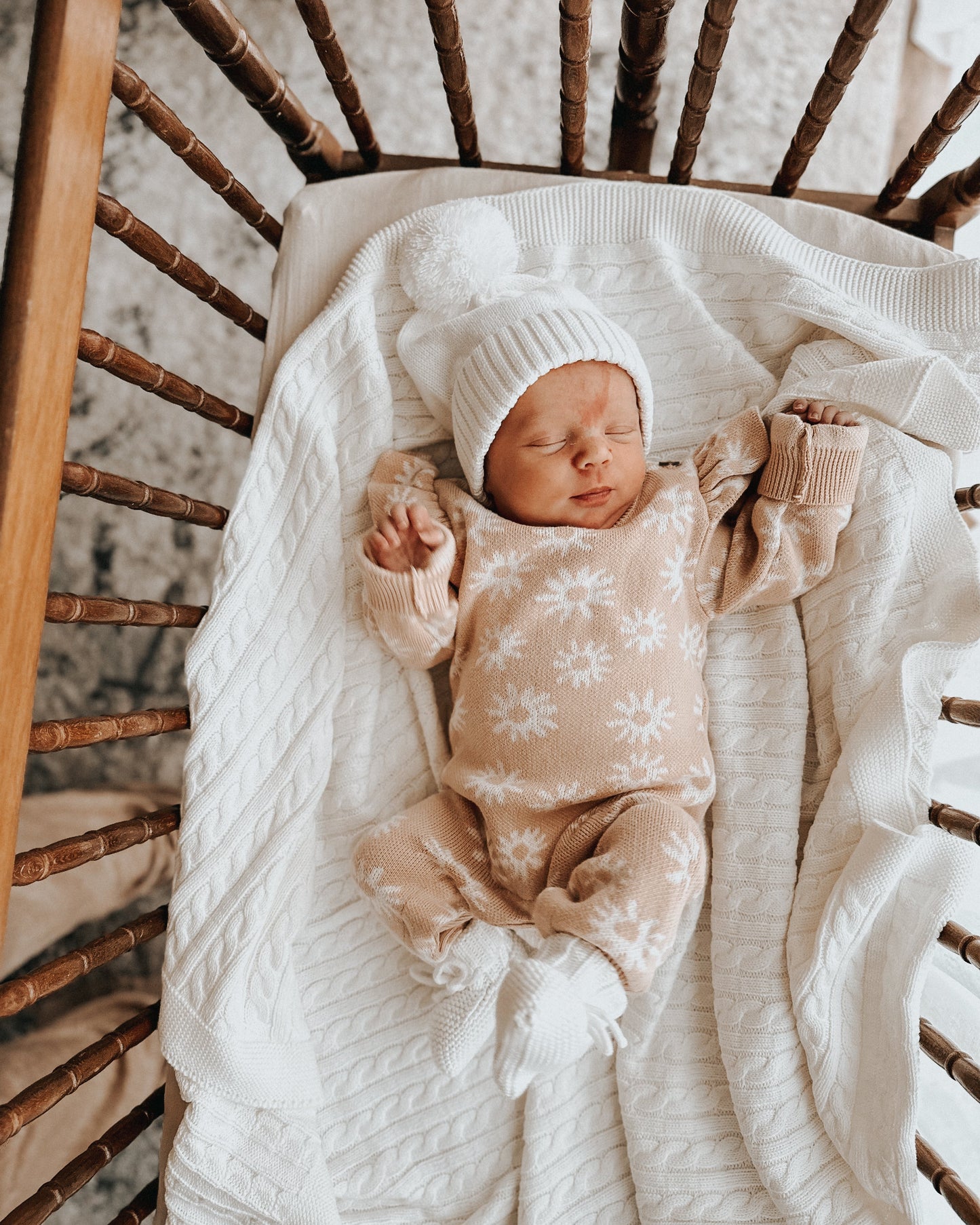 Luna + Luca Floral Organic Cotton Baby Girl Knit Jacquard Jumpsuit Onesie